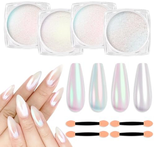 SIUSIO 4Colors Chrom Nagelpulver Metallische Spiegel Glitter Effekt Pigment Iridescent Aurora, Mermaid Pearl Staub Kit für Gel Polish Nail Art Dekoration, Harz Handwerk-bunter TraumDream