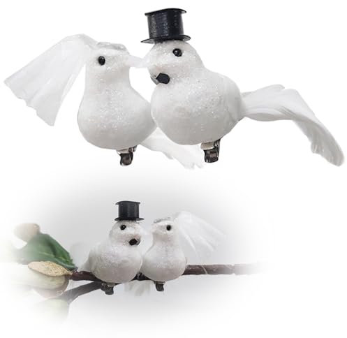 arrderly Wedding Pigeon Couple, 1 Pair Wedding Dove Pair with Clip, for Small Wedding Decoration, Artificial Birds, Decorative Figures, White, Party Favours Decoration