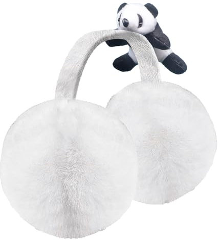 FakeFace Couvre-oreilles Panda en Fausse Fourrure Cache-oreilles Chaud Mignon pour Femmes Oreillettes anti-froid Pliable Coupe-vent d'Hiver pour Ski Vélo en Plein Air