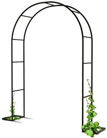 Metall Gartenbogen Rankhilfe für Kletterpflanzen Outdoor Hochzeitszeremonie Bogen für Weinreben und Gurke Schwarzer Bogen mit Sockel 1,8m Breit (B300xH220cm)