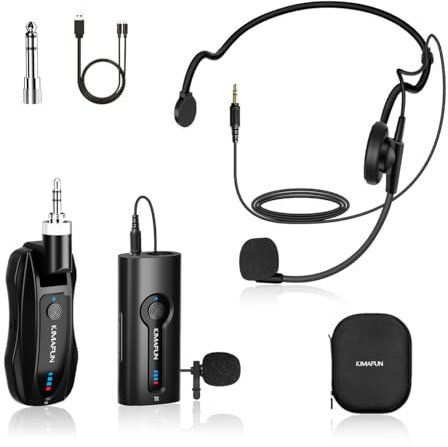 KIMAFUN 2.4G Drahtloses Headset und Lavalier Mikrofon, Kabelloses Ansteckmikrofon Wireless für Verstärkung, Unterricht, Meetings, Interviews, Reden, Seminare, G70(1TX+1RX)