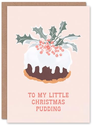 Artery8 To My Little Pudding Pastel Pink Holly Cake Funny For Her Woman Christmas Card