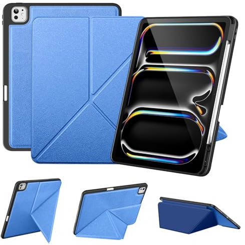 VIKESI für iPad Pro 13 Zoll M4 Hülle 2024, Origami-Hülle mit Mehrfachfaltung, Ständer mit Mehreren Winkeln, Apple Pencil-Halter, unterstützt Auto Wake/Sleep-Blau