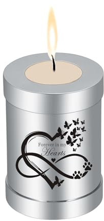 QGJNSGC Klein Urne Hund Mensch Urne Cremation Asche Kerzenhalter Erinnerungsgeschenk Gedenklicht Grabstein Hund Andenken Haustiere Haustiere Memorials Grablicht (Silber)