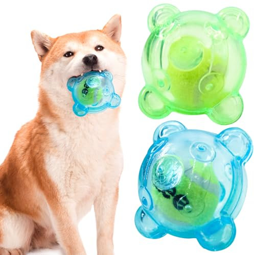 Cxqbsmy 2 Stück Unzerstörbares Hundespielzeug Quietschend Hunde Kauspielzeug, TPR Material, Flaschenspielzeug mit Tennisball, Interaktives Kauspielzeug für Große und Kleine Hunde