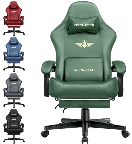 LUCKRACER Gaming Chair for Adults, Fabric Ergonomic Computer Chair with Footrest, Headrest and Lumbar Support, Pocket Spring Cushion, High Back Adjustable PC Home Office Desk Chairs,Green