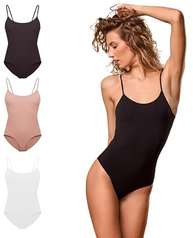 FOCENZA Body Donna Spalline Sottili in Morbida Microfibra | 3 Pezzi | Vari Colori