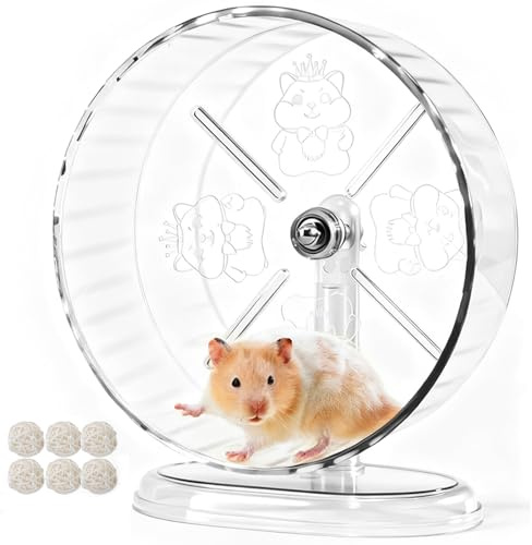 Acsist Silent Hamster Exercise Wheel,9.5 Inch Quiet Spinner Syrian Hamster Running Wheel,Silent Wheels with Anti-Skid & Adjustable Stand for Gerbils, Rats, or Other Small Pets,Transparent