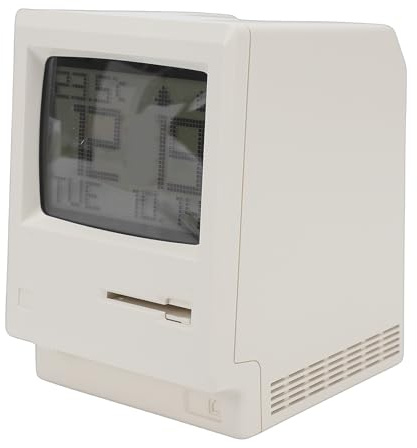 SIXRUN Retro Pixel Wecker, Computer-Stil Schreibtischuhr mit 1200mAh Akku für Home Office Schlafzimmer Gaming-Setup