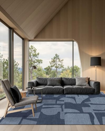 QJDTZMD Teppich Wohnzimmer 160 x 180 cm Teppiche Waschbar Kurzflor rutschfest für Schlafzimmer Bettvorleger Küche Flur Waschküche Modernes geometrisches Blau Grau Schwarz Weiß Rot Orange
