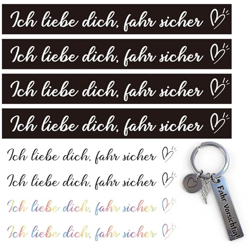 WenmthG 8 Stück Spiegel Aufkleber und Schlüsselanhänger Auto Vinyl-Aufkleber Wasserdichter Autodekoration Geschenk Auto Für Fahrer Frauen Männer Autofans