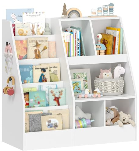 Hzuaneri Kinderregal mit 5 Ebenen & 5 offene Fächer, 40 x 90 x 90 cm Weiß | Bücherregal, Kinderbücherregal, Kinderaufbewahrungsregal, für Kinderzimmer Spielzimmer Wohnzimmer, KB23003X