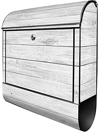 banjado® Design Briefkasten mit Weiß Gebeizt 38,5x46,5x13cm & 2 Schlüssel - Briefkasten Stahl schwarz mit Zeitungsfach pulverbeschichtet - Postkasten A4 Einwurf inkl. Montagematerial
