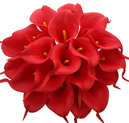 Duovlo 20 x Calla-Lilien, Brautstrauß, Hochzeitsstrauß, Lataex, fühlt sich echt an, künstliche Blume, Heimdeko, rot