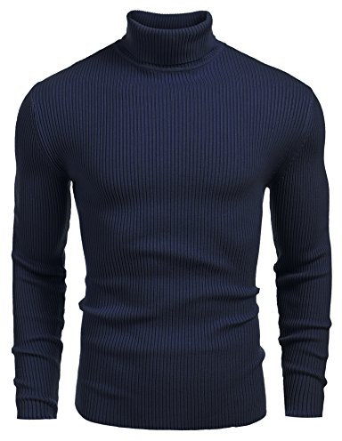 COOFANDY Herren Rollragen Pullover Langarmshirt Feinstrick Sweater Freizeit Slim fit Basic Männer Pullover Königsblau L