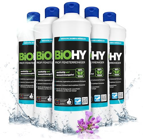 BiOHY Limpiacristales profesional (6 botellas de 1 litro) | Limpiador concentrado de vidrios, para de ventanas | Limpieza optima de vidrios, ventanas y espejos (Fensterreiniger)