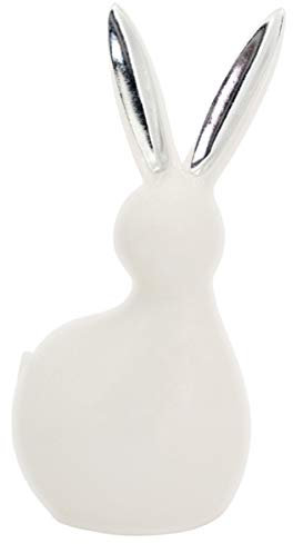 moderner schöner Osterhase Hase Keramik weiß/Silber Osterdeko/Frühjahrsdeko (klein)