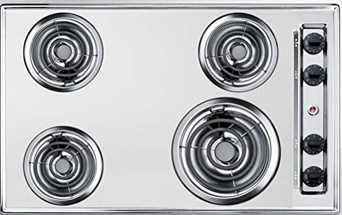 Summit 30 4 Burner Electric Cooktop. 230 Volt Coil Electric Cooktop, Stainless Steel Look- ZEL05