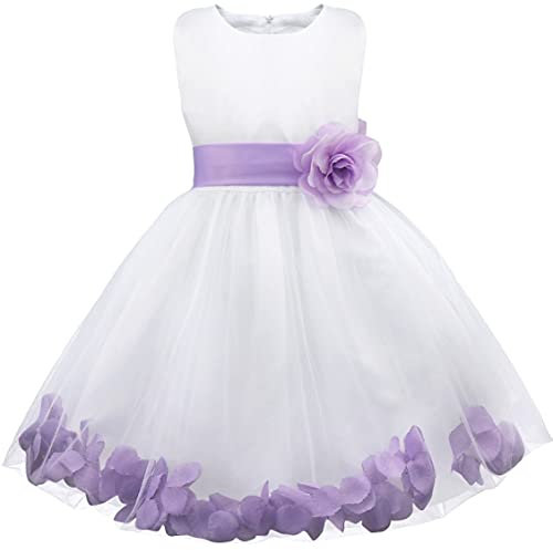 Freebily Vestito da Cerimonia Bambina Lungo Elegante Tulle Petali di Rosa Abito da Principessa Battesimo Abito Damigella Vestito da Sposa Matrimonio Colorati Comunione Lavanda 10 Anni