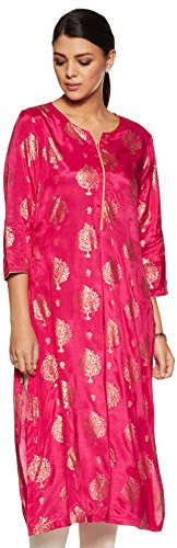 BIBA Blaue Viskose gerade Kurta - Pink - Büste = 46|Taille = 44'