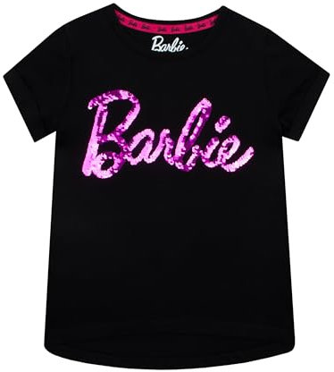 Popgear Barbie T-Shirt | Barbie Kleidung Mädchen | Pailletten T Shirt Mädchen | Spaß T-Shirts Für Mädchen | Schwarz 140