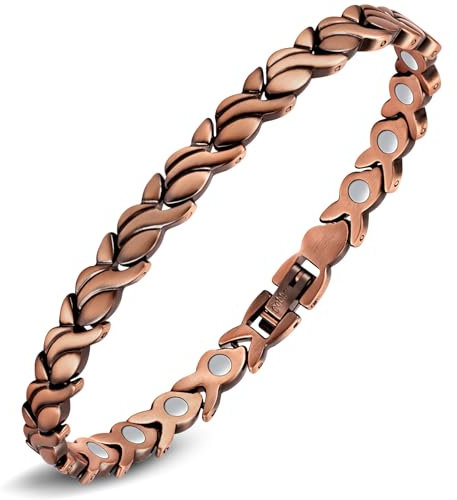 Jeracol Ladies Copper Bracelets – 99.99% Pure Copper Magnetic Bracelet for Women – Adjustable Length Included Sizing Tool in Gift Box
