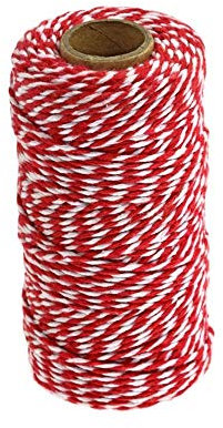 Voarge Spago da Giardino da 100 m Filo di Cotone per Confezioni Regalo, Filo di Cotone Spago Colorato Cotone Bakers Twine (Rosso e Bianco)