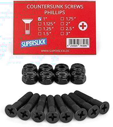 Superslick Skateboard Schrauben Montage Satz 1 Zoll Kreuz - Longboard Hardware Set 1 Inch