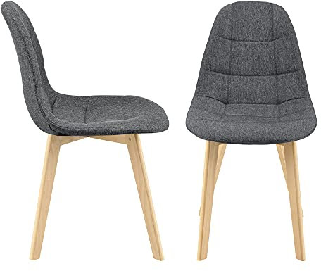 Lot de 2 Chaises de Salle à Manger Design Sièges Rembourrés Polyester Pieds en Bois de Hêtre 86 x 53 x 47 cm Gris Foncé
