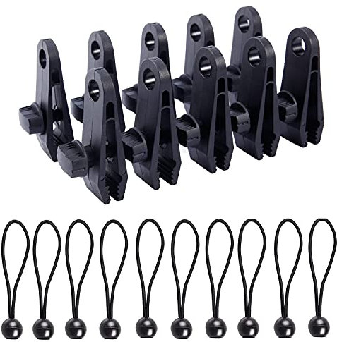MISSFOX Planenclips Zeltplanen Clips, 20 Stück Planenklammern Hochleistungs Tarp Klammern Befestigung Clips für Wohnwagen, Pavillon, Pool Planen, Markisen (10 Krokodilklemmen und 10 Planenspanner)