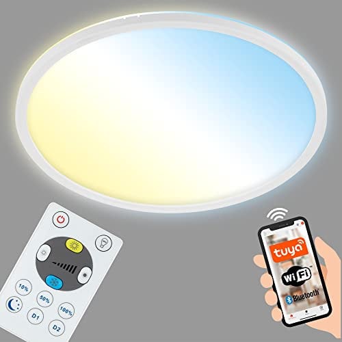 BRILONER - LED Deckenlampe flach Smart Home, funktioniert mit Alexa, Fernbedienung, Lampe, Deckenleuchte, Wohnzimmerlampe, LED Panel, Schlafzimmerlampe, Flurlampe, 29,3x2,5 cm, Weiß