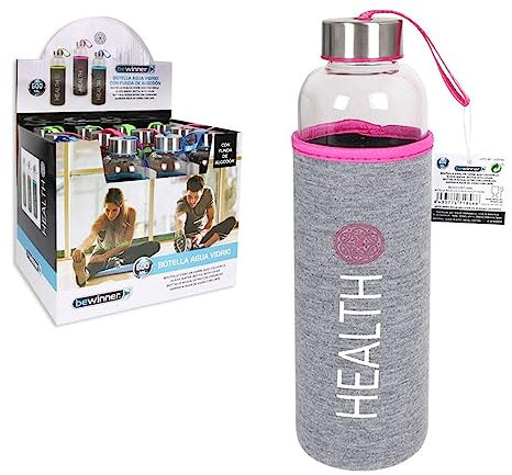DKD Home Decor Botella de Cristal con Funda de Neopreno Bewinner (600 ml)