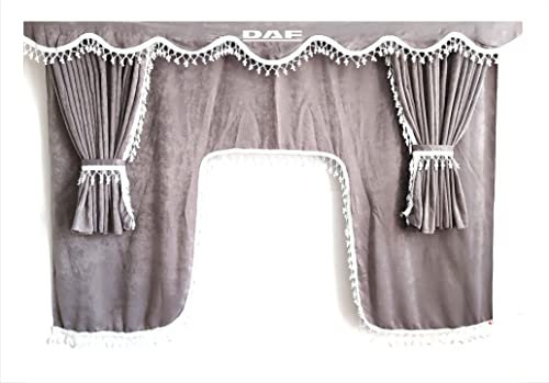 Perflex Komplettes Set Gardinen für LKW mit Pompons mit DAF-Logo GRAU