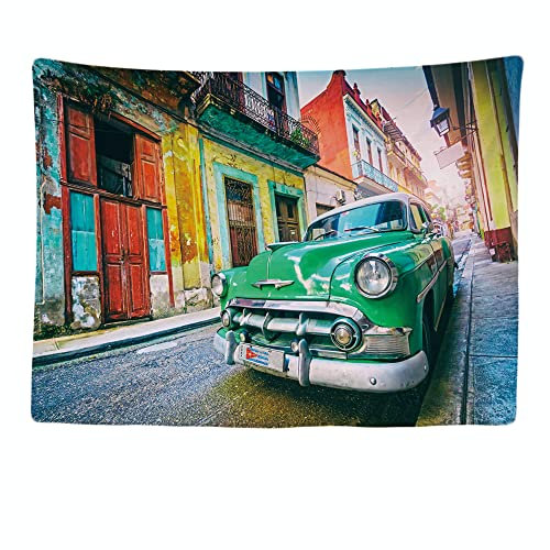 Ulticool - Auto Kuba Vintage Indoor - Wandteppich - 200 x 150 cm - Großer Wandteppich - Poster Dekoration - Hippie Retro Zubehör Bohemian - Leinwand - Malerei - Tapestry
