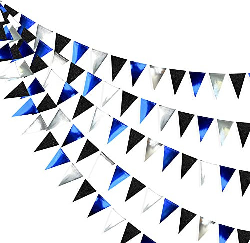 30Ft Marineblau Schwarze und Silber Party Dekorationen Royal Blue Dreieck Flagge Wimpel Banner Bunting für Geburtstag Hochzeit Braut Babyparty Nautical Achor Pirate Themenparty Dekorationen Vorräte