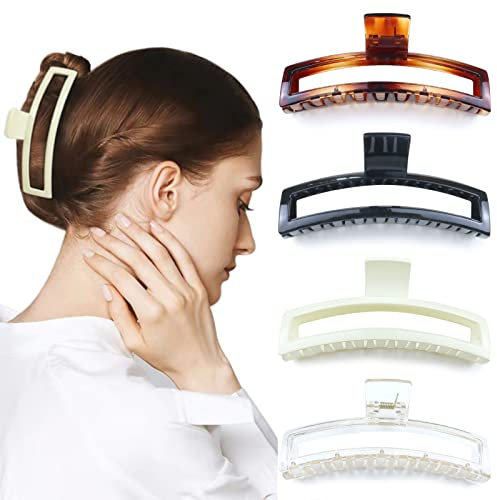Kavya Grande Pince Cheveux Femme13,5 cm, Rectangle Long Grosse Pince a Cheveux Large Barettes Cheveux Femme Hair Claw Clips, Mode Accessoire Cheveux pour Femme Cheveux Epais (4 Pièces)