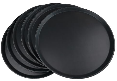 Grunwerg Bandeja de Plástico Antideslizante para Alimentos, Redonda, 45 cm de Diámetro, Negra, Paquete de 6