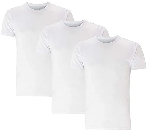 Inspire Me Pack of 3 White Men's Inner Vest Adults Baselayer Thermal Short Sleeve Warm Winter Ski Vest Top Half Sleeve T-Shirt Underwear Inner Vest Suitable for Indoor Outdoor Work & Travel Large