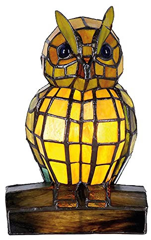 HAES DECO - Tiffany Tischlampe Eule 15x12x22 cm Gelb Glas Tiffany Lampen Nachtlicht Buntglas