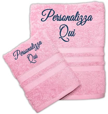 Cieffepi Home Collections SOLO MIO BASIC Set Asciugamani Viso + Ospite Personalizzato in spugna di puro cotone (Rosa)