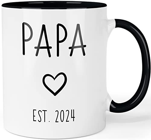 Tasse Schwangerschaft verkünden - Du wirst Papa 2024 - beidseitig bedruckte Kaffeetasse - Geschenk werdender Vater, Farbe: Schwarz