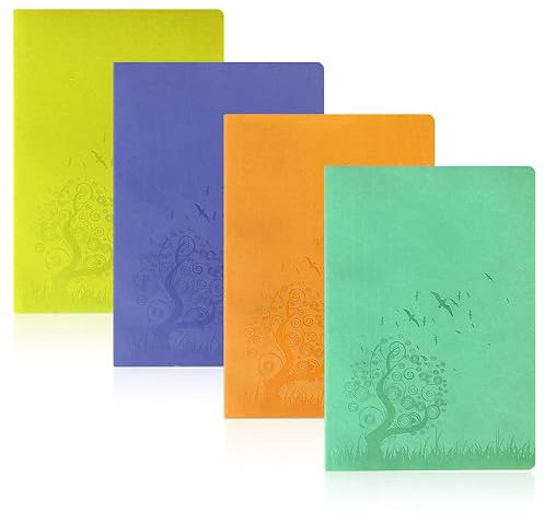 SINOBAND Dotted Journal Schreibheft, 4 Stück weiches PU Leder Cover Bullet Journals mit 512 Seiten, A5 buntes Themenheft, Dotted Grid Travel Journal für Reisende, Studenten, Büro (color 1)