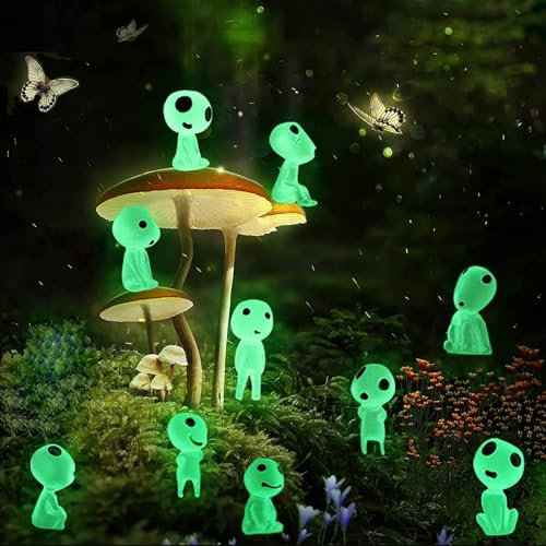 10PCS Fairy Garden Accessories Tree Elves Glow in Dark Garden Alien Decor Miniature Luminous Ghost kit for Micro Landscape Garden Decoration Outdoor Status Patio Lawn Yard Kit (Green)