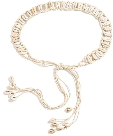 Damen Gürtel Boho Gürtel Geflochtener Gürtel aus Baumwollseil mit Muscheln,Quaste Gürtel für Frauen Kleider Geflochtene Taillengürtel Gewebte Quaste Kette Gürtel Seil Gürtel für Jeans Kleider,Beige B