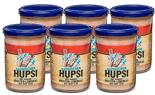 Hupsi Leberkäse im Glas original - Bayrischer Leberkäs 6x 380 g - In 25-30min verzehrfertig - Bayerischer Leberkas zum Aufbacken aus Familienmetzgerei in München