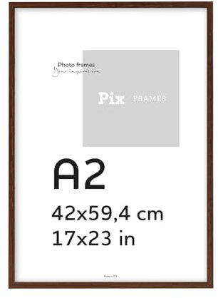 Pix FRAMES Bilderrahmen A2, 42x60 cm - Holzrahmen für Foto - Rahmen mit Scheiben aus acrylglas - Rahmen zum Aufhängen - Modern Photo Frame - Braun