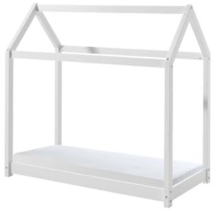möbelando Hausbett >CABANE< in Weiß aus Massive Kiefer - 146x132,5x78cm (BxHxT)