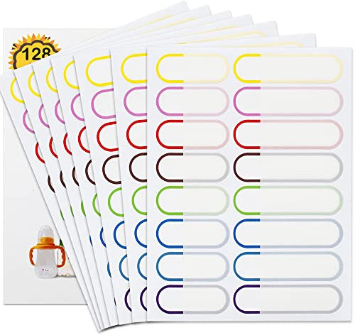 128pcs Waterproof Name Labels for Kids School Supplies, Baby Bottle Labels for Daycare, Daycare Labels, Self-Laminating Write-On Dishwasher Safe, Self-Adhesive Kids Name Tags Label Stickers