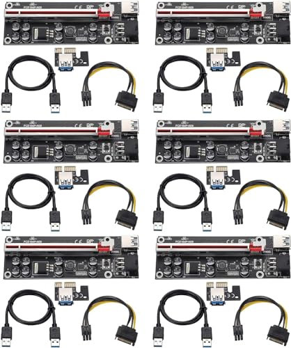 YABOANG Ver009S-plus PCI-E Riser 16x bis 1x für Bitcoin ETH Münze Bergbau, Powered Riser Adapterkarte, 8 Feste Kondensatoren, GPU Crypto Währungskabel mit USB-Stromkabel-6 Pack