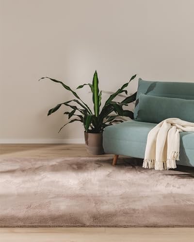 benuta Basic Kunstfaser Fellteppich Furry - Taupe 160x230 cm - Weicher Wohnzimmerteppich - Anti-Rutsch-Rückseite - Waschbar - Für Fußbodenheizung geeignet